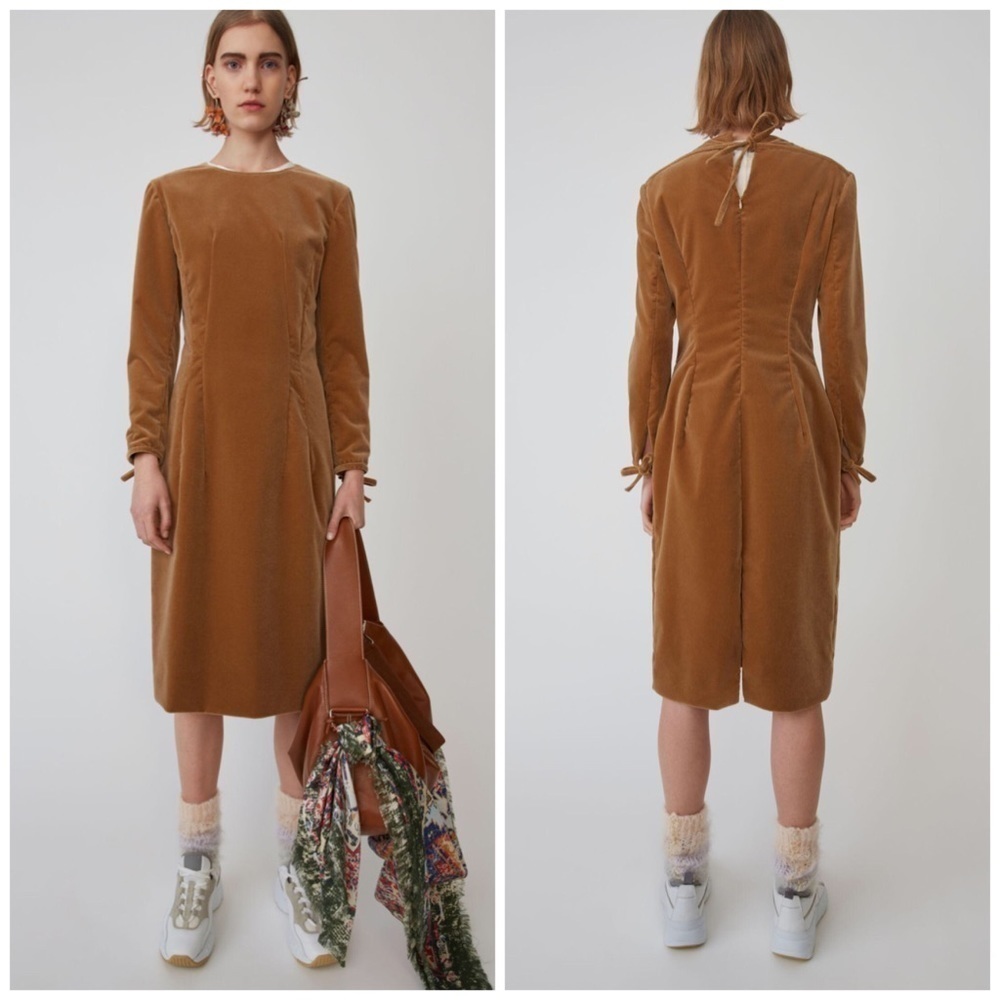 ACNE STUDIOS Velvet Brown Midi Sheath Dress